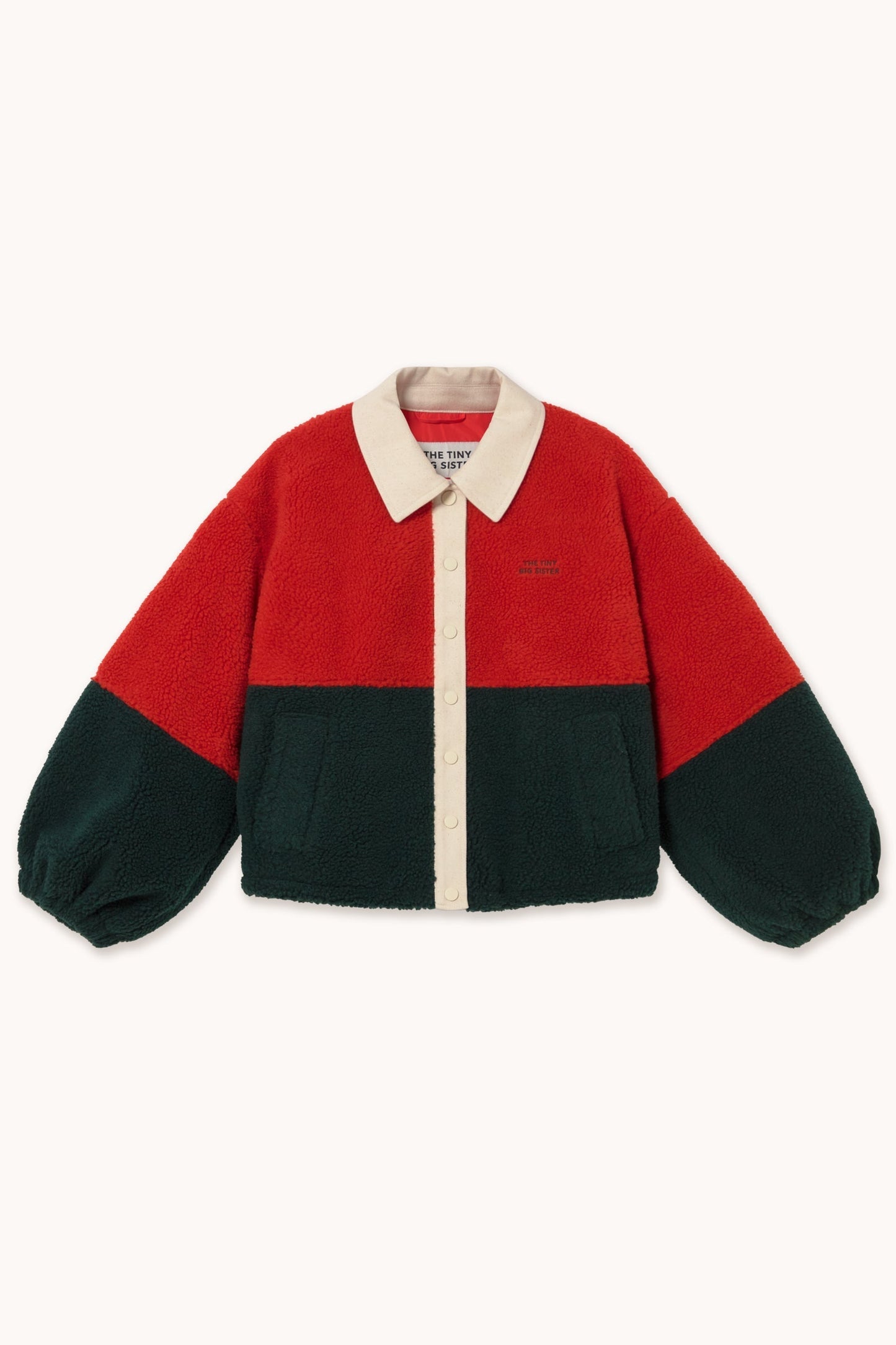 Zelandia™ Chaqueta Sherpa Color Block en Rojo Oscuro y Azul Marino