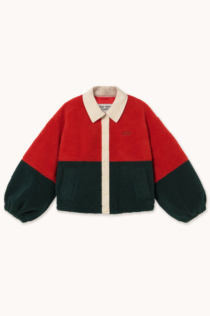 Zelandia™ Chaqueta Sherpa Color Block en Rojo Oscuro y Azul Marino