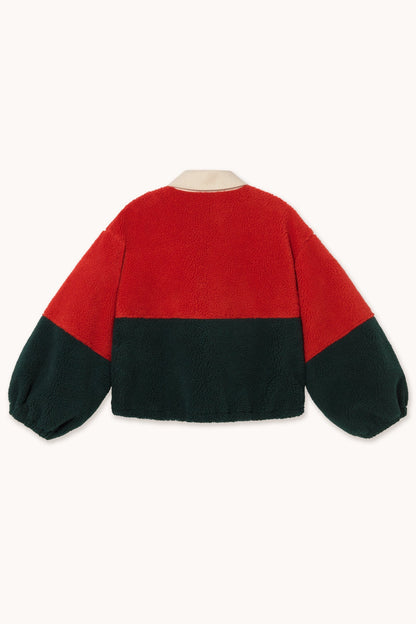 Zelandia™ Chaqueta Sherpa Color Block en Rojo Oscuro y Azul Marino
