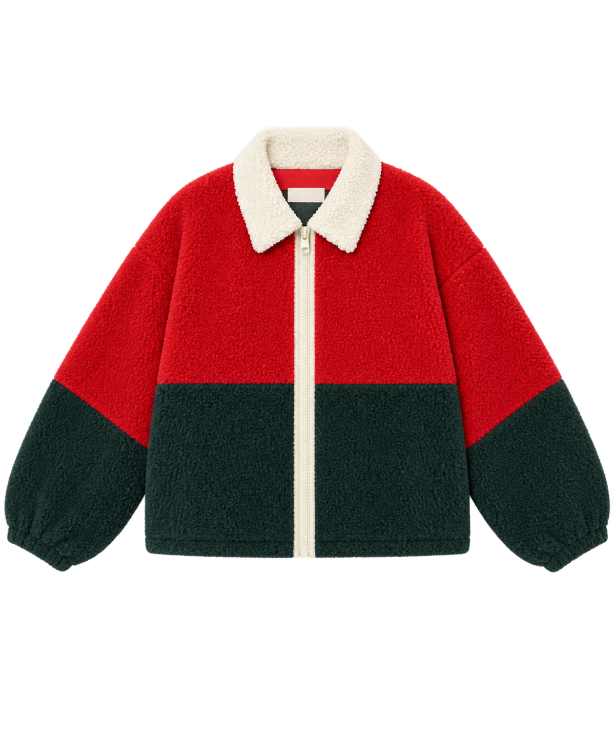 Zelandia™ Chaqueta Sherpa Color Block en Rojo Oscuro y Azul Marino