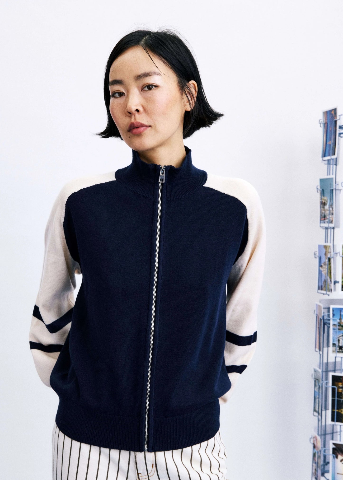 Xinyi™ Cárdigan Timbre Azul Marino para Mujer
